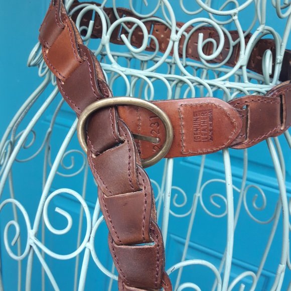 Genuine Leather Belt Metal Studs Embossed Tooled  Cut Outs Reversable